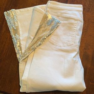 Pilcro and the Letterpress White Jeans with Silver Sequin Detail